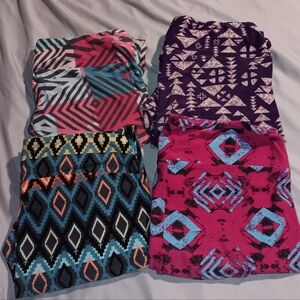 4 Pc LuLaRoe Geometric Patterned Leggings - Pink, Purple, Black, Blue
